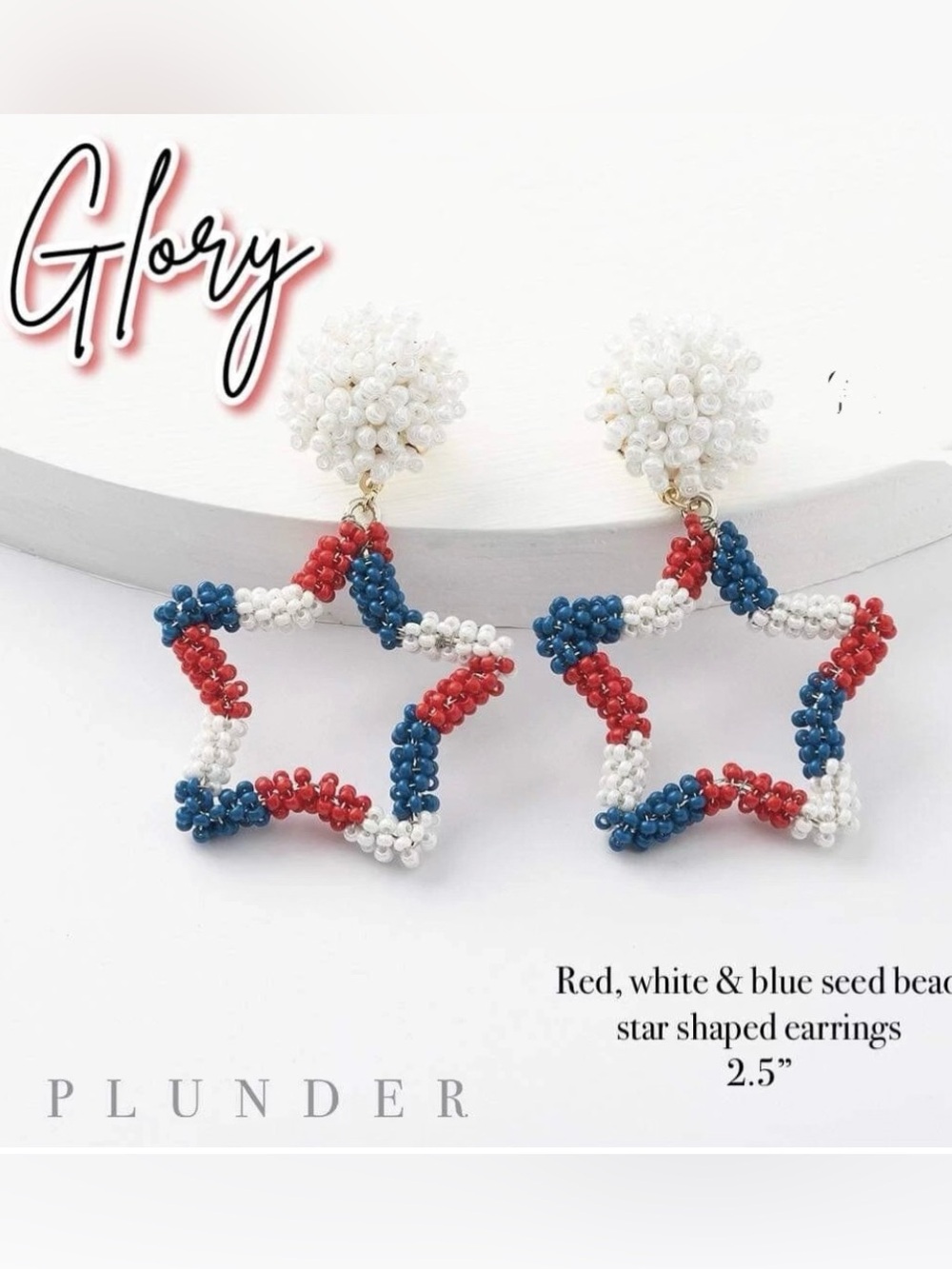 Plunder Red White Blue Star Seed Bead Earrings
